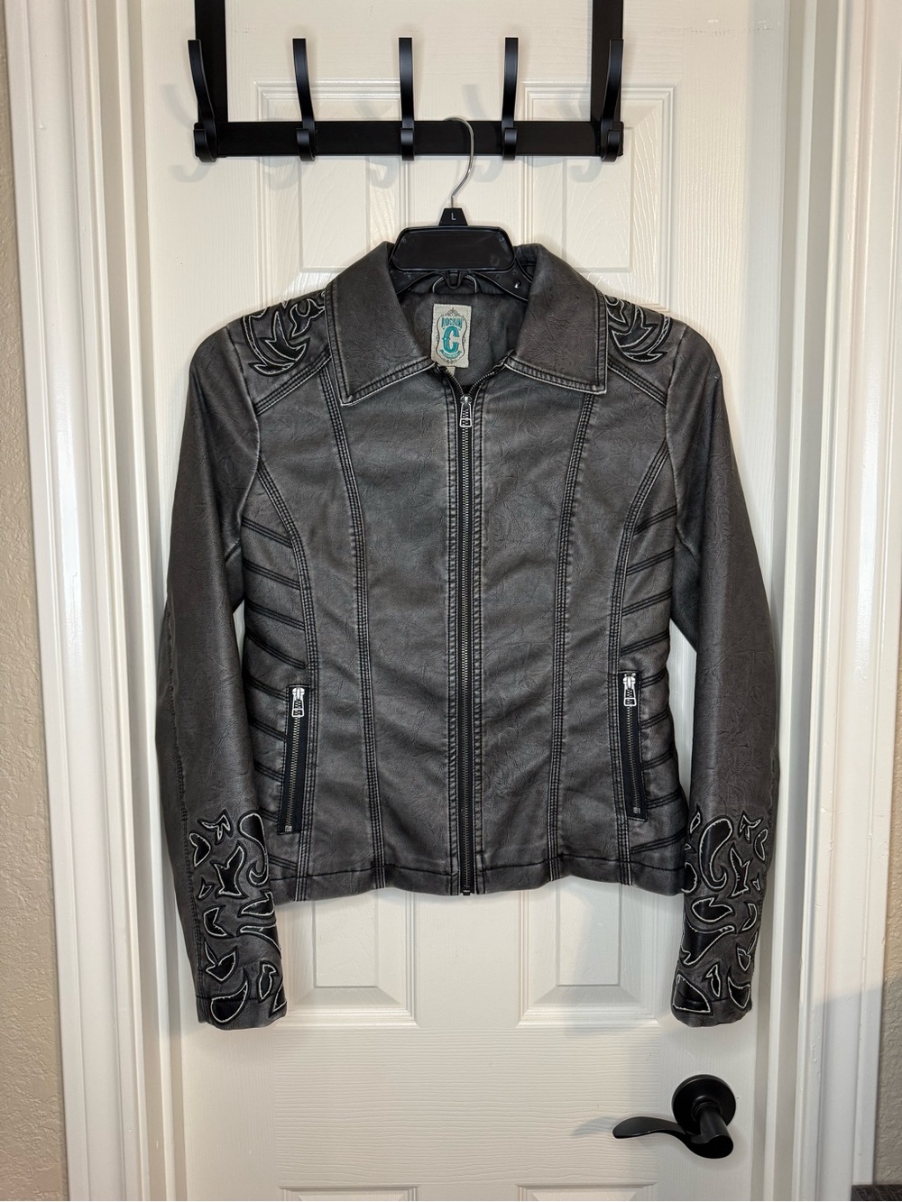 Women's Black Faux Leather Moto Jacket